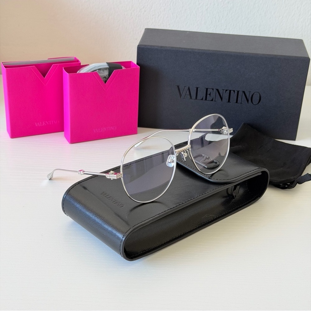 New! Valentino Silver Frame Eyeglasses, VLX 136B V STUD |||, Authentic